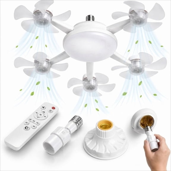 Drone Ceiling Fan with Light Adjustable Angle 3 Speed Quiet 4 Head Dimmable LED Remote Control for Bedroom