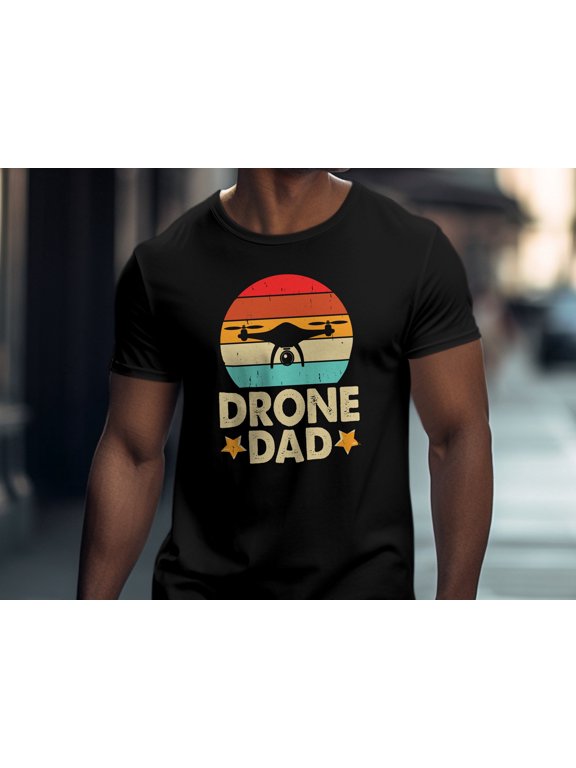 Drone Dad T-Shirt Retro Sunset, Unisex Graphic Tee, UAV Pilot Father's Day Gift, Casual Hobby Shirt