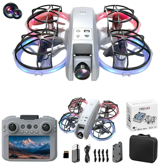Drone with ESC HD Camera and Cool LED Lights, 4.3-Inch Screen Remote Control, ABS Plastic, Altitude Hold, Headless Mode, 3-Speed, WiFi FPV, Aerial Photography & Video