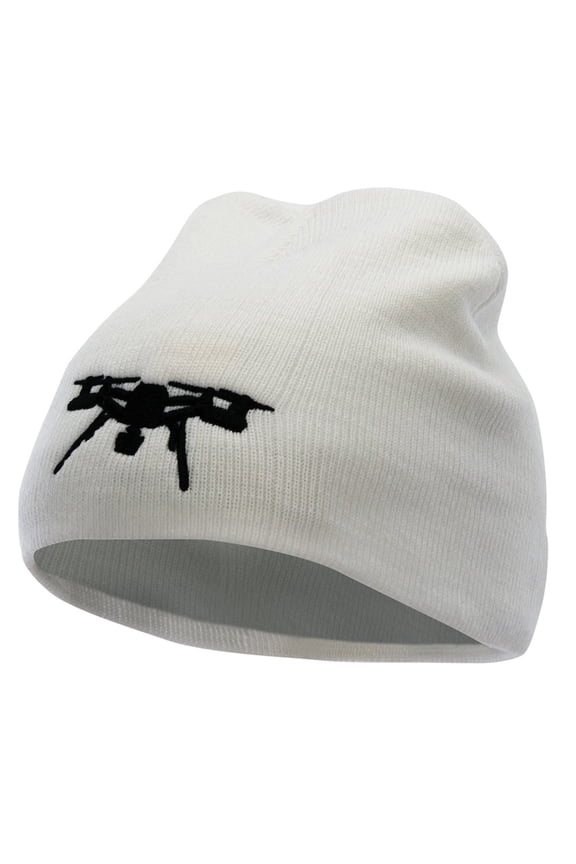 Drone Embroidered 8 inch Acrylic Short Beanie - White OSFM