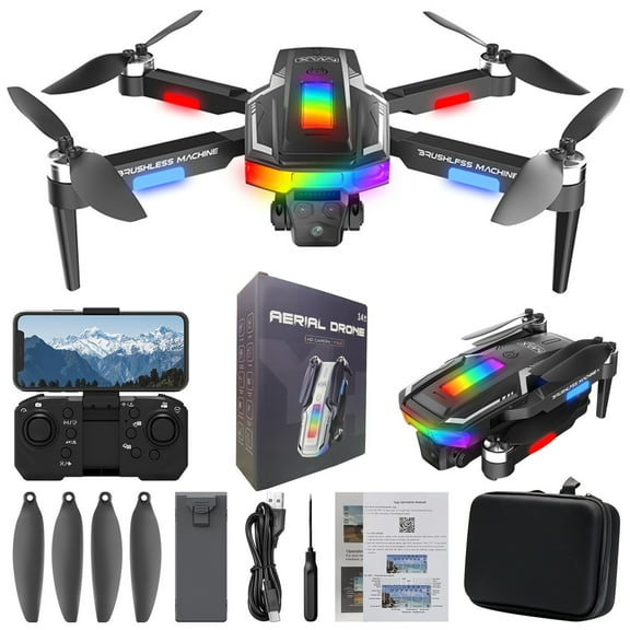 Drone for Kids 10-16, FPV Drone with Esc Camera Brushless Motor and Cool Lights Drones .4G Quadcopter Altitude Hold Obstacle Avoidance for Kids Adults, Black, One Size