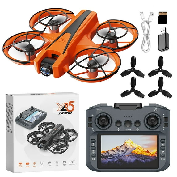 Drone for Kids 6-8, Drone with 4.9Inch Screen Remote Control Brushless Motor and Cool LED Lights Drones 2.4G Rc Quadcopter Obstacle Avoidance for Kids Adults, Orange, One Size