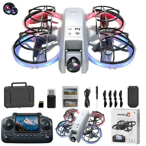 Drone for Kids, Drone With ESC Camera And Cool Light Remote Control With Screen Toys Gifts For Boys With Altitude Hold Headless Mode Start Speed Adjustment