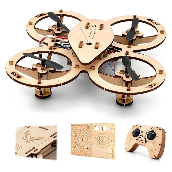 Drone Kits to Build DIY Drone Kit Wooden Mini Quadcopter Assembly Toy Training Remote Control Aircraft Creative Building Model for Kids and Beginner Users