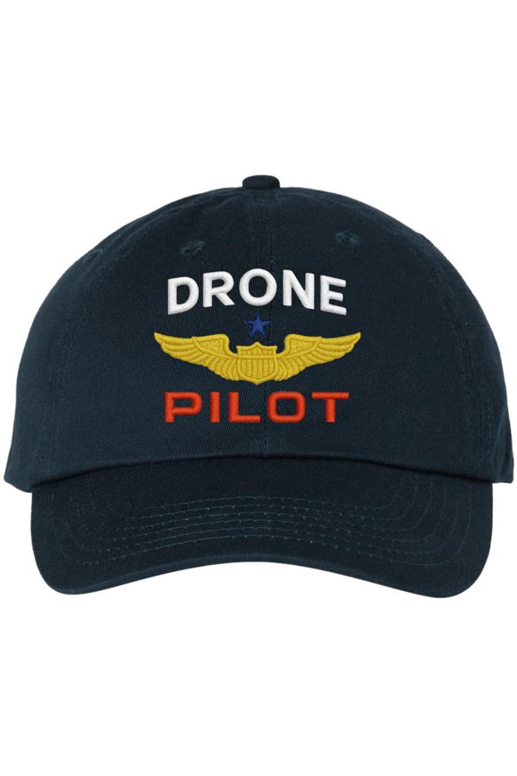 Drone Pilot Wings Embroidered Baseball Hat Drone Operator Expert Pilots Dad Cap (NavyBlue)