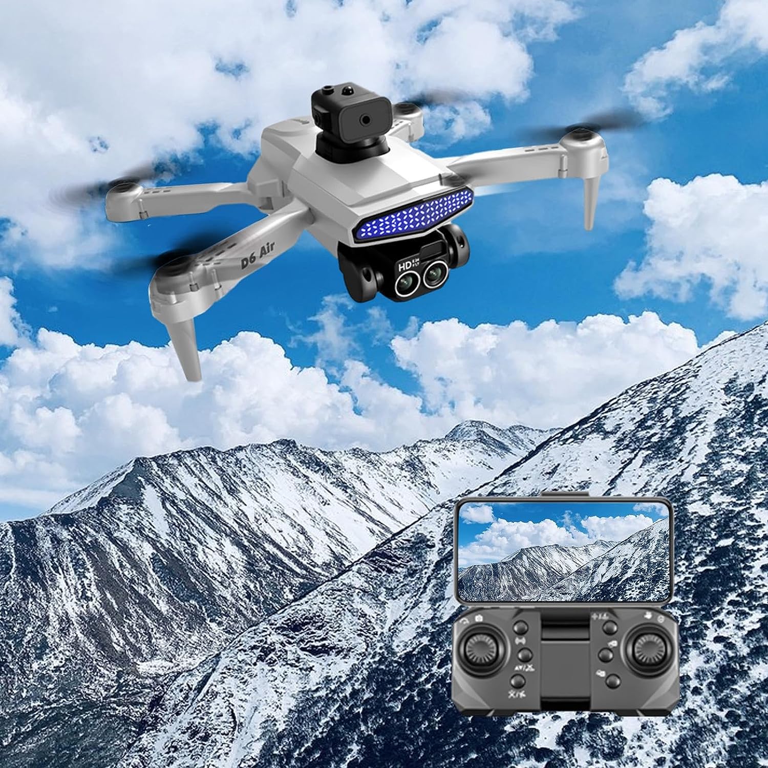 Drone Rc Quadcopter With 4k Hd Fpv Camera Three Lens Wifi Remote