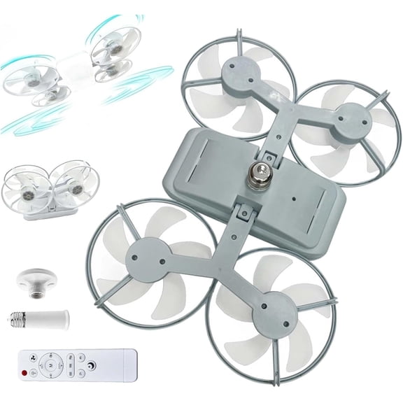 Drone-Style LED Ceiling Fan Light – Three Adjustable Color Modes, E27 Lamp Socket, Remote Control, Extension Rod for Bedroom, Living Room, Office