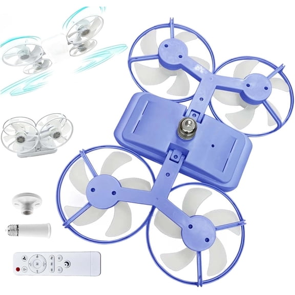 Drone-Style LED Ceiling Fan Light – Three Adjustable Color Modes, E27 Lamp Socket, Remote Control, Extension Rod for Bedroom, Living Room, Office