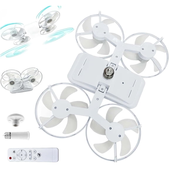 Drone-Style LED Ceiling Fan Light – Three Adjustable Color Modes, E27 Lamp Socket, Remote Control, Extension Rod for Bedroom, Living Room, Office
