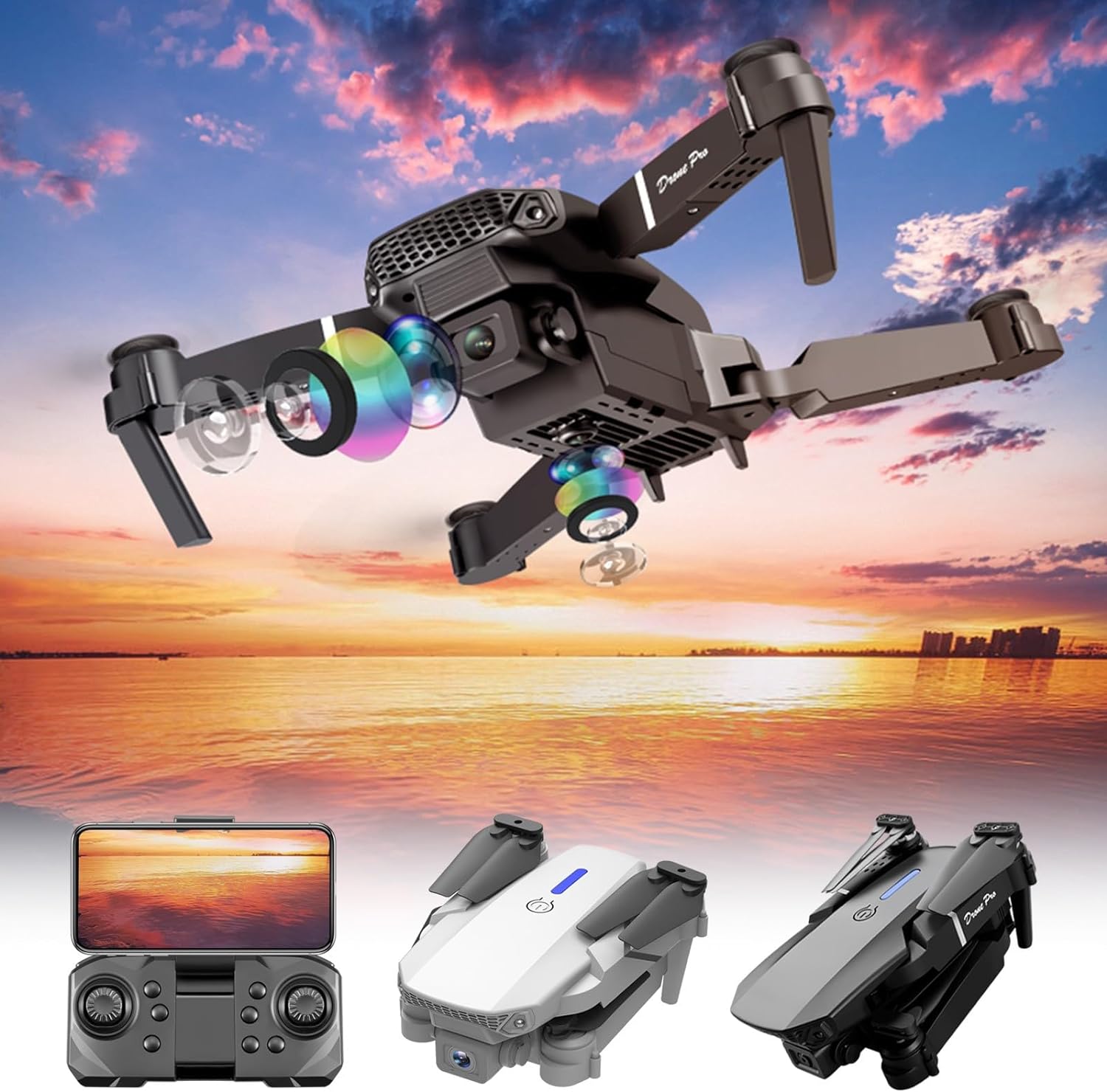 Drone With Dual 1080P Hd Camera, 2.4G Wifi Fpv Rc Foldable Carrying