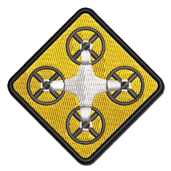Drone on Yellow Diamond Applique Multi-Color Embroidered Iron-On Patch - 2.0 Inch Mini