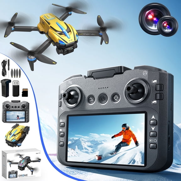 Drone with 4.3-Inch Screen Remote Control, Brushless Motor, Dual Camera for HD Photos, 360° Obstacle Avoidance, Ideal for Beginners and Outdoor Fun