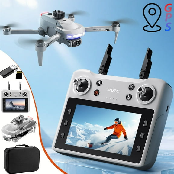 Drone with 4K Camera, GPS and 4.5-Inch Screen Remote, Obstacle Avoidance, 2 Batteries for Extended Flight, for Beginners and Enthusiasts
