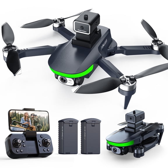 Wefone S5S Foldable Drones with Camera for Kids and Adults, Brushless Motor, 2 Batteries, Black