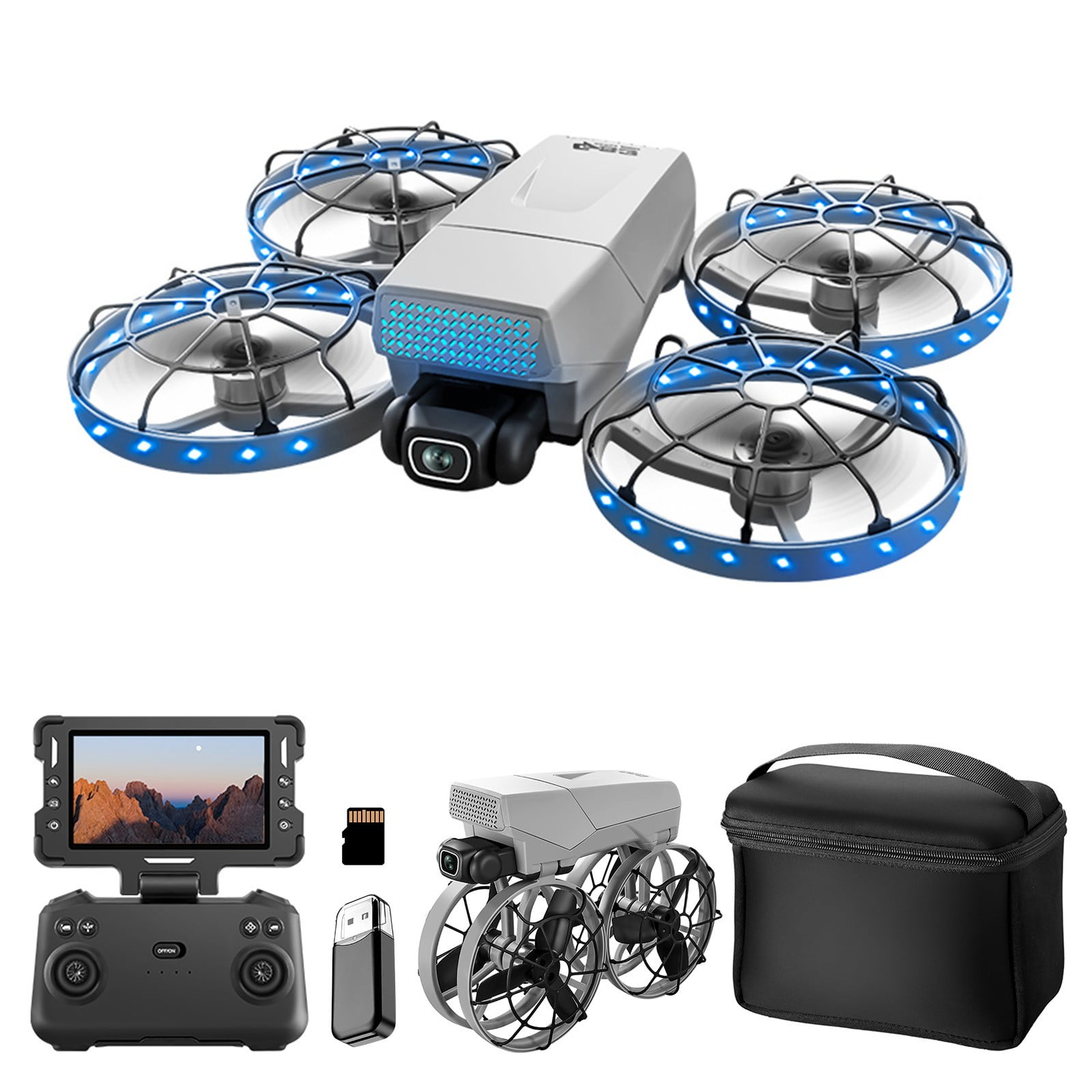 Drone with Screen Remote Control, Brushless Motor And Cool LED Lights Drones, 2.4G RC Quadcopter Obstacle Avoidance