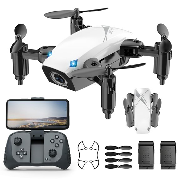 Drones for Kids Camera, Mini RC Quadcopter Foldable Wings, Voice & Gesture Control, Altitude Hold, Full Propeller Guard, 2 Batteries, Birthday Gifts for Boys and Girls Ages 8-14 (White) Y101