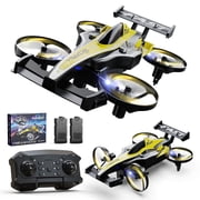 Drones for Kids, Wefone ZF24 2-in-1 Air and Land RC Vehicle, Remote Control Car, 3-Speed, 360 Flip, Headless Mode, Circle Fly, 2 Batteries, Yellow