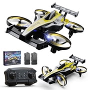 Drones for Kids, Wefone ZF24 2-in-1 Air and Land RC Vehicle, Remote Control Car, 3-Speed, 360 Flip, Headless Mode, Circle Fly, 2 Batteries, Yellow