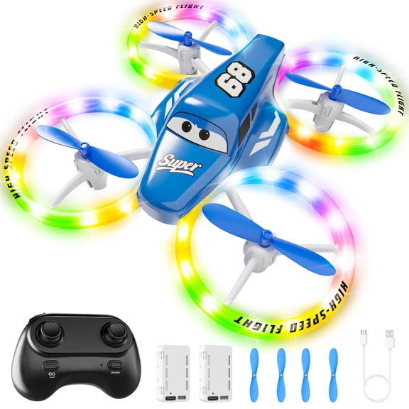 Drone for Kids with LED Lights, Mini RC Drone with 360 Flips, Altitude Hold, One Key Takeoff/Landing, Headless Mode, 2 Batteries, Easy Flying Quadcopter Toy for Boys and Girls