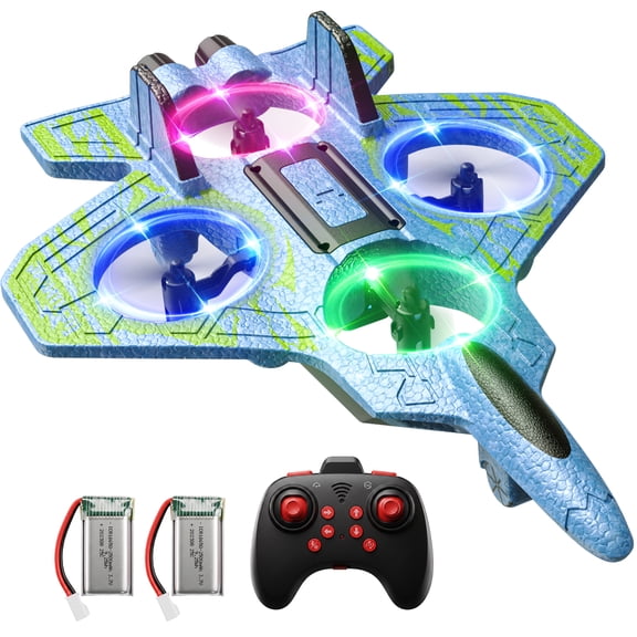Drones for Kids Stunt RC Plane, Wefone Lightweight Foam Design Remote Control Airplane with One-Key Takeoff, Headless Mode Gliding, 2 Batteries, Blue
