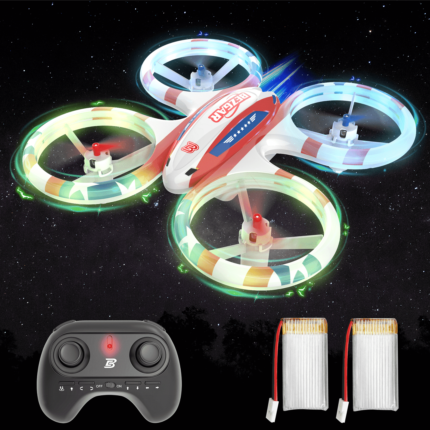 YCFUN Drones forKids LED Stunt Drones Mini Quadcopter with LED Lights for Kids Boys Girls White