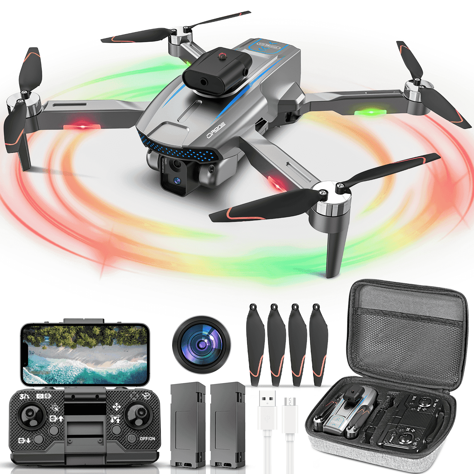 Loheer 1080P HD Camera Drone for Adults, FPV Drone with Dual Camera & Brushless Motor, 2 Batteries, Optical Flow, RC Quadcopter with Carrying Case, Great Gift for Beginners,Teens & Adults