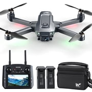 Drones with Camera for Adults 4K, GPS Foldable Wefone WF33 with 4.5 Screen on Remote, 8GB Card, Under 249g, Brushless Motor, 2 Batteries, Gray