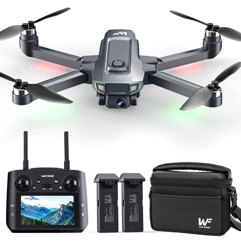 Drones with Camera for Adults 4K, Wefone WF33 GPS Foldable Drone with 4.5" Screen on Remote, 8GB Card, Under 249g, Brushless Motor, 2 Batteries, Gray