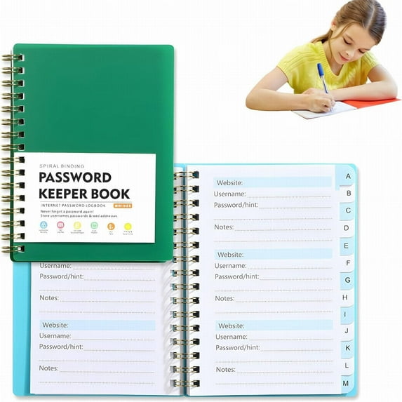 Drongq 1pc Password Keeper Book, 5.7x4.25in Password Book with Alphabetical Tabs, Password Notebook Spiral Binding Address Book Colored Password Keeper, Internet Address Organizer Logbook, Green