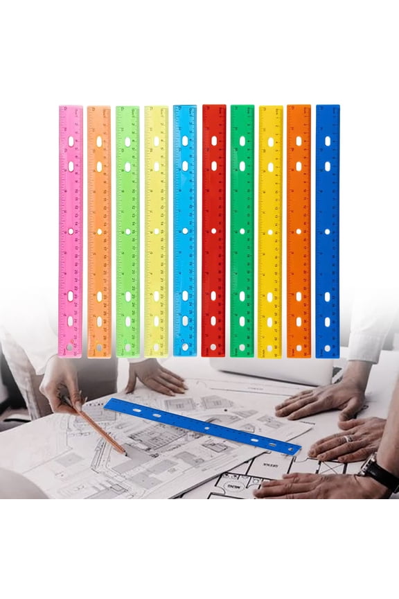 Plastic Ruler, Clear Ruler Metric Rulers with Inches and Centimeters, Color Transparent Rulr Measuring Rulers with 6 Holes, Plastic Rulers for Classroom, 1 Pc Random Color