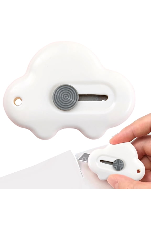 Plastic Cutter Tool White Durable for Office, Cloud Letter Opener, Keychain Mail Opener, Travel Box Cutter, Retractable Box Knife, Portable Package Slicer