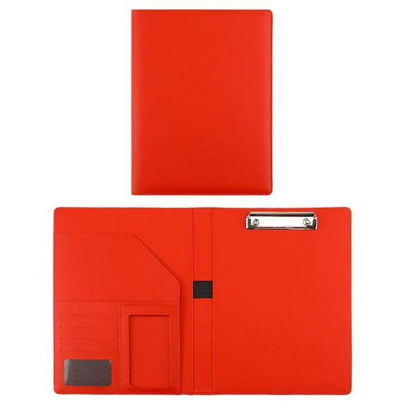Drongq Portfolio Folder Binder with Clipboard, PU Leather Padfolio w/Multi Pockets&Business Card Holder, Legal Pad Holder Clipboard Binder Writing Pad, Portfolio Organizer Office Supplies, Red