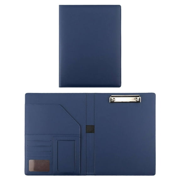 Drongq Portfolio Folder Binder with Clipboard, PU Leather Padfolio w/Multi Pockets&Business Card Holder, Legal Pad Holder Clipboard Binder Writing Pad, Portfolio Organizer Office Supplies, Blue