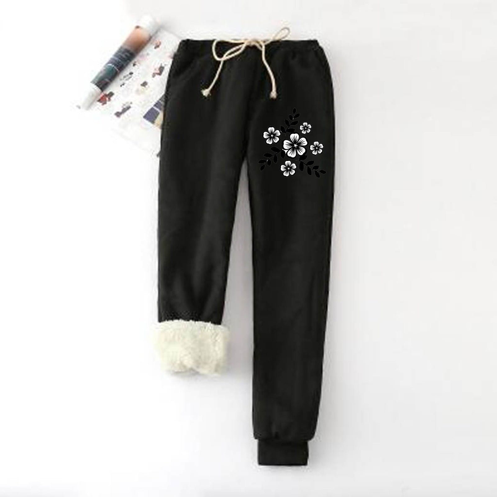 DroolingDog Compression Leggings for Women Elasticated Tie Warm Printed  Pockets Lamb's Wool Autumn and Winter Fleece Bottoming Trousers 