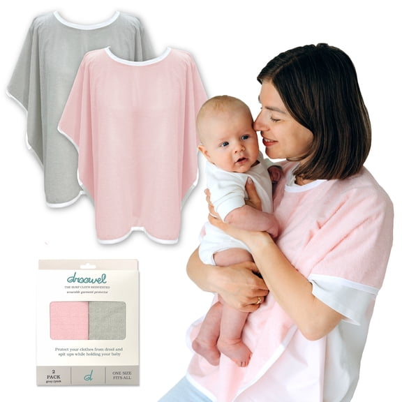 Droowel Wearable Baby Bibs, Light Gray/Light Pink, 2 Piece