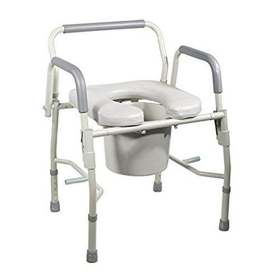 Drop Arm Bedside Commode by HEALTHLINE. Padded Bedside Commode with Drop-Arm, Padded Commode Seat & Arms, Raised Toilet Seat, Safety Frame. 3 In 1 Commode Wheelchair - Shower Chair