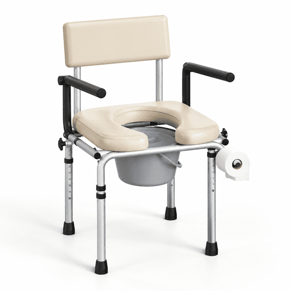 Drop Arm Bedside Commode Portable Toilet, 400lb Weight Capacity, Adjustable Height