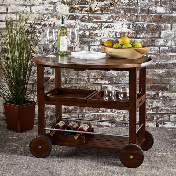 Drop Bar Cart With Locking Pins And Removable Trays Wood Wine Rack Coating