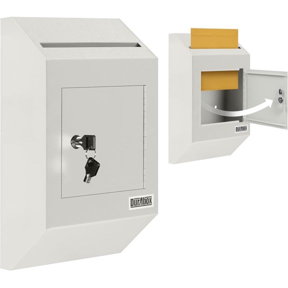 Drop Box Deposit Safe 10 x 4 x 16 Heavy Duty Steel with Slim Profile Wall Mailbox with Wide Deposit Slot for Letters, Documents Checks and Cash for Home, Office & Commercial (W300) (Gray)