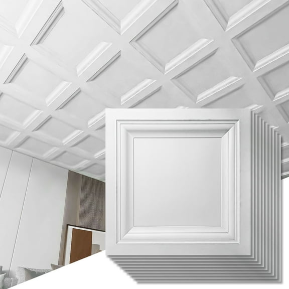 Drop Ceiling Tile 2ft x 2ft-48 SQ.FT,12-Pack 24x24in PVC Ceiling Panel in White