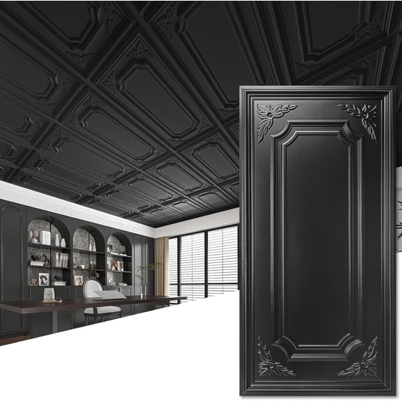 Drop Ceiling Tiles, PVC Decorative 3D Wall Panel, Glue Up Ceiling Covering Panels for Basement Kitchen Bathroom
