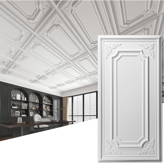 Drop Ceiling Tiles, PVC Decorative 3D Wall Panel, Glue Up Ceiling Covering Panels for Basement Kitchen Bathroom