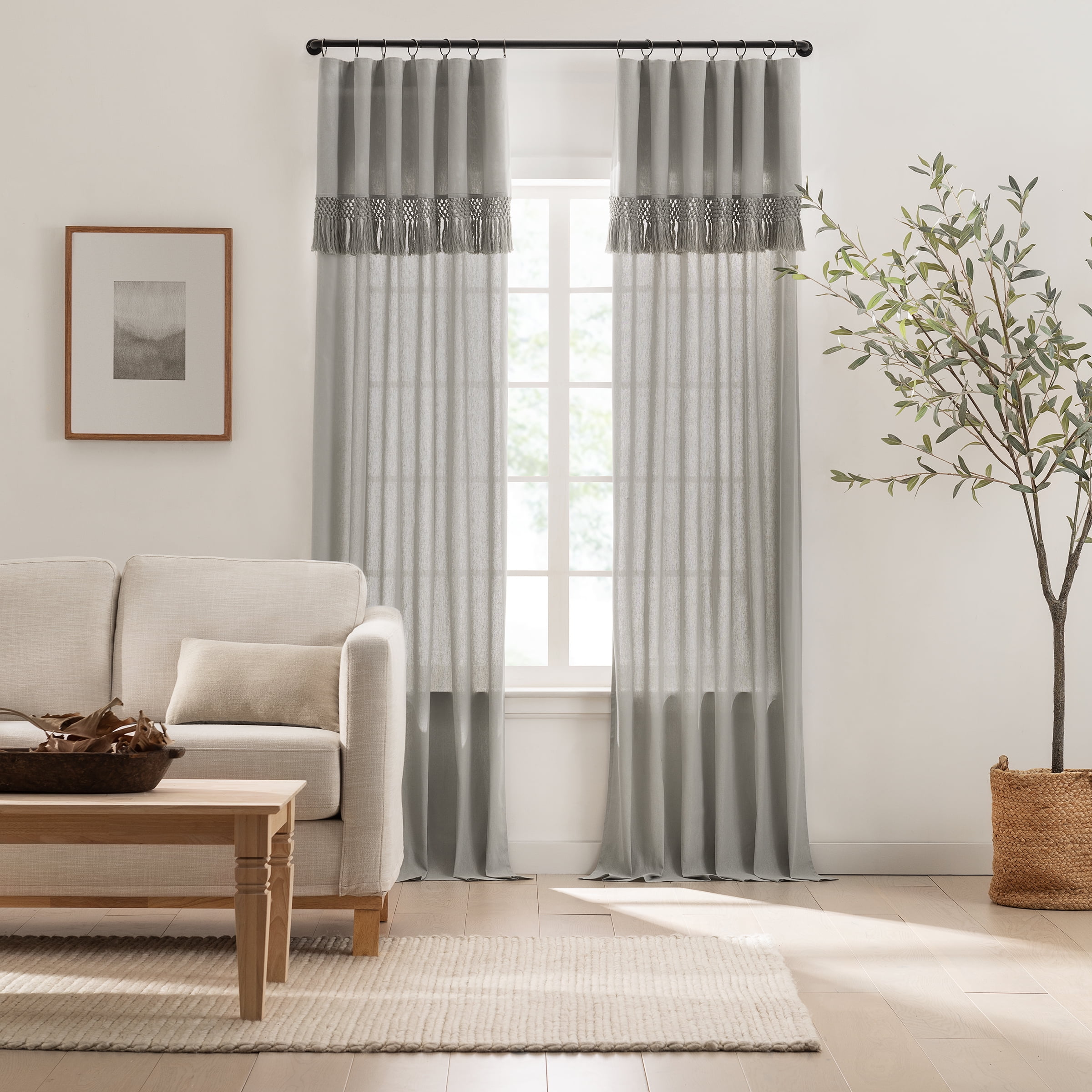 Mercantile Lucinda Drop Cloth Curtain With Fringe 50 x 95 Valance in Grey