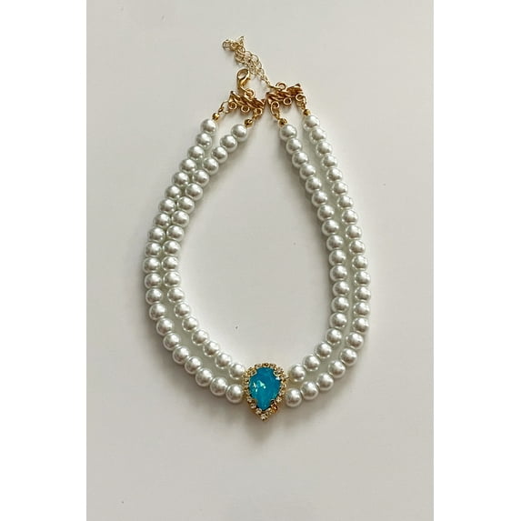 Drop Crystal Glass Pearl Choker Necklace