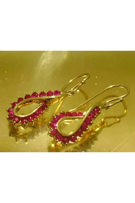 Drop & Dangle Earrings 2Ct Round Cut Simulaed Red Ruby Women's 14K Yellow Gold Plated