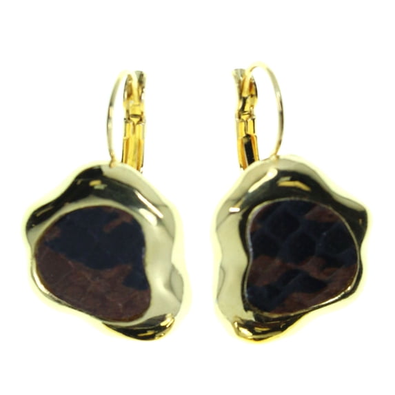 Drop Dangle Earrings With Faux Snakeskin Accents For Women Gold-Tone