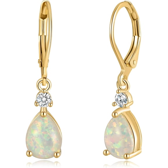 Drop Dangle Earrings for Women, Pear Cut Created Opal Teardrop Earrings, Silver Rose Gold Plated Copper Brass Micro Jewelry Gifts Box
