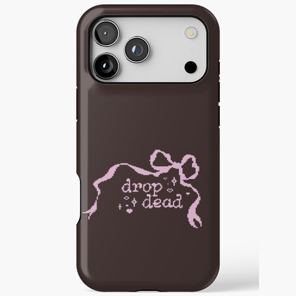 Drop Dead Pixel Art with Pink Ribbon Bow for iPhone Case 11 to 17 Pro Max