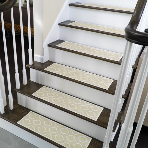 Drop Design 9" X 28" Stair Treads - 70 % Cotton Anti-Slip Carpet Strips for Indoor Stairs-Easy to Install Stair Treads with Double Adhesive Tape-Safe, Extra-Grip, 13-Pack-Banana Cream Yellow