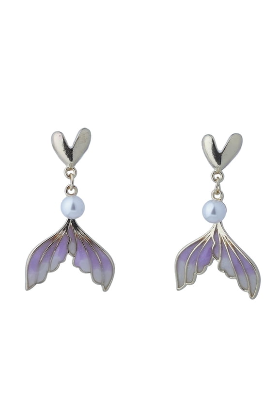 Drop EarringsAlloy Purple Gradient Mermaid Tail Earrings with Pearl & Heart, Romantic Fairycore Jewelry for Women